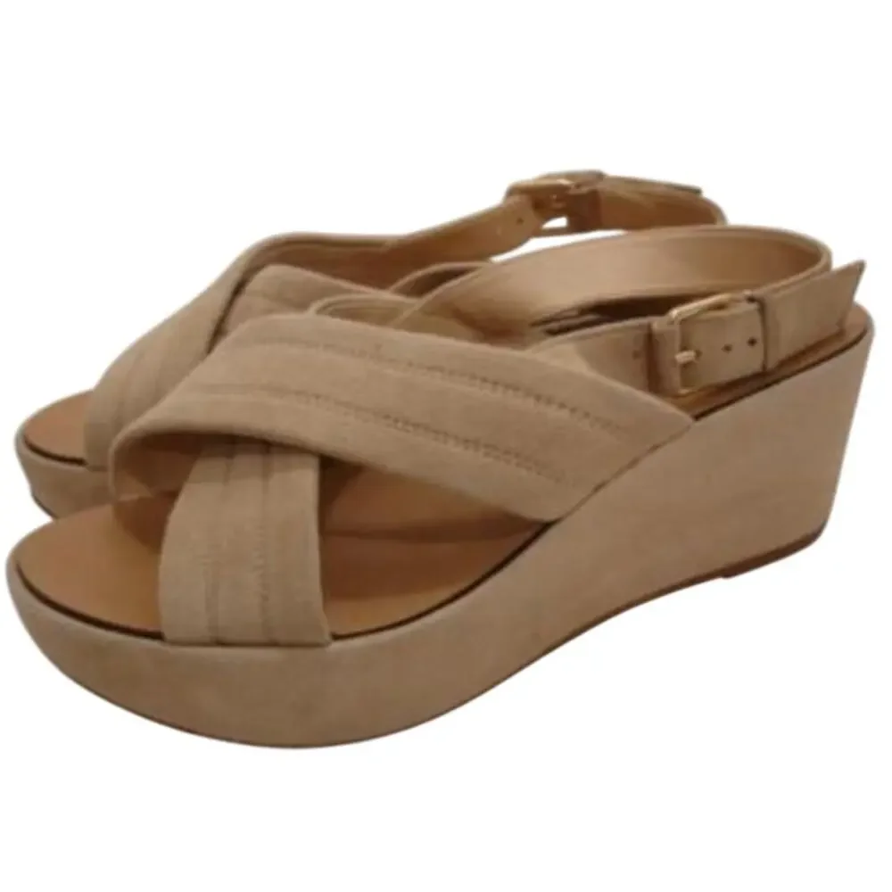 J Crew Darcy Wedge Sandals 7 Tan Suede Heel J.Crew Travel Resort Cruise